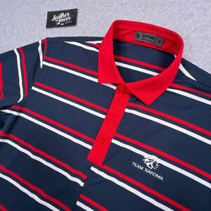 G Fore Polo Shirt Mens Medium Blue Red Offset Stripe Performance Golf Nakoma WI